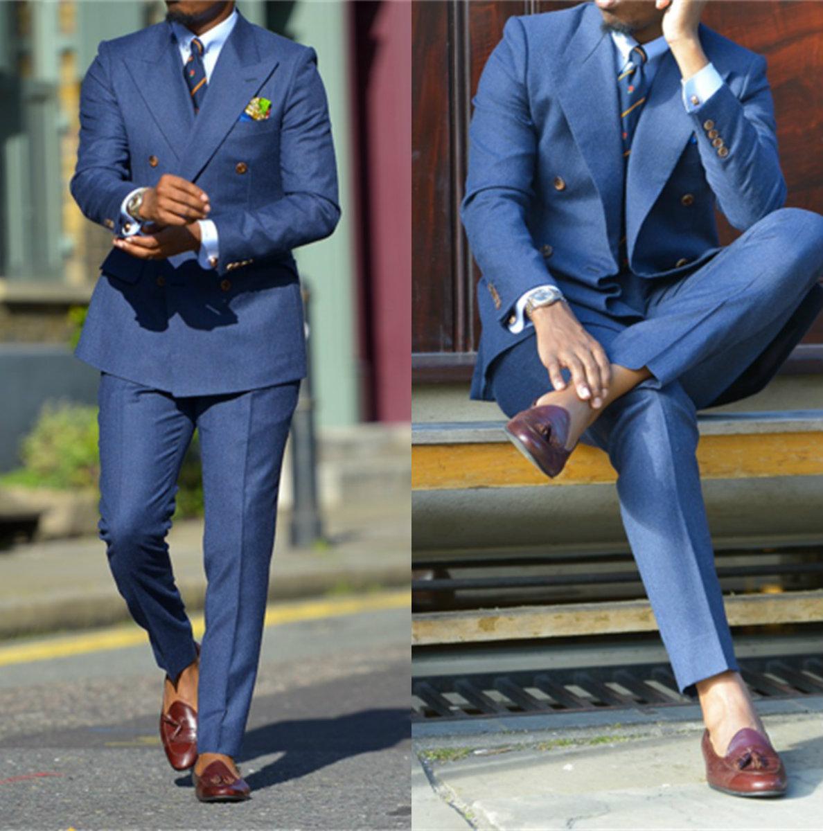 Men Formal Wear Jacket - สีน้ำเงินเข้มอย่างเป็นทางการบุรุษชุด2ชิ้น Notched Lapel งานแต่งงานชุดทักซิโด้เจ้าบ่าวสวมเครื่องแต่งกาย Homme Terno