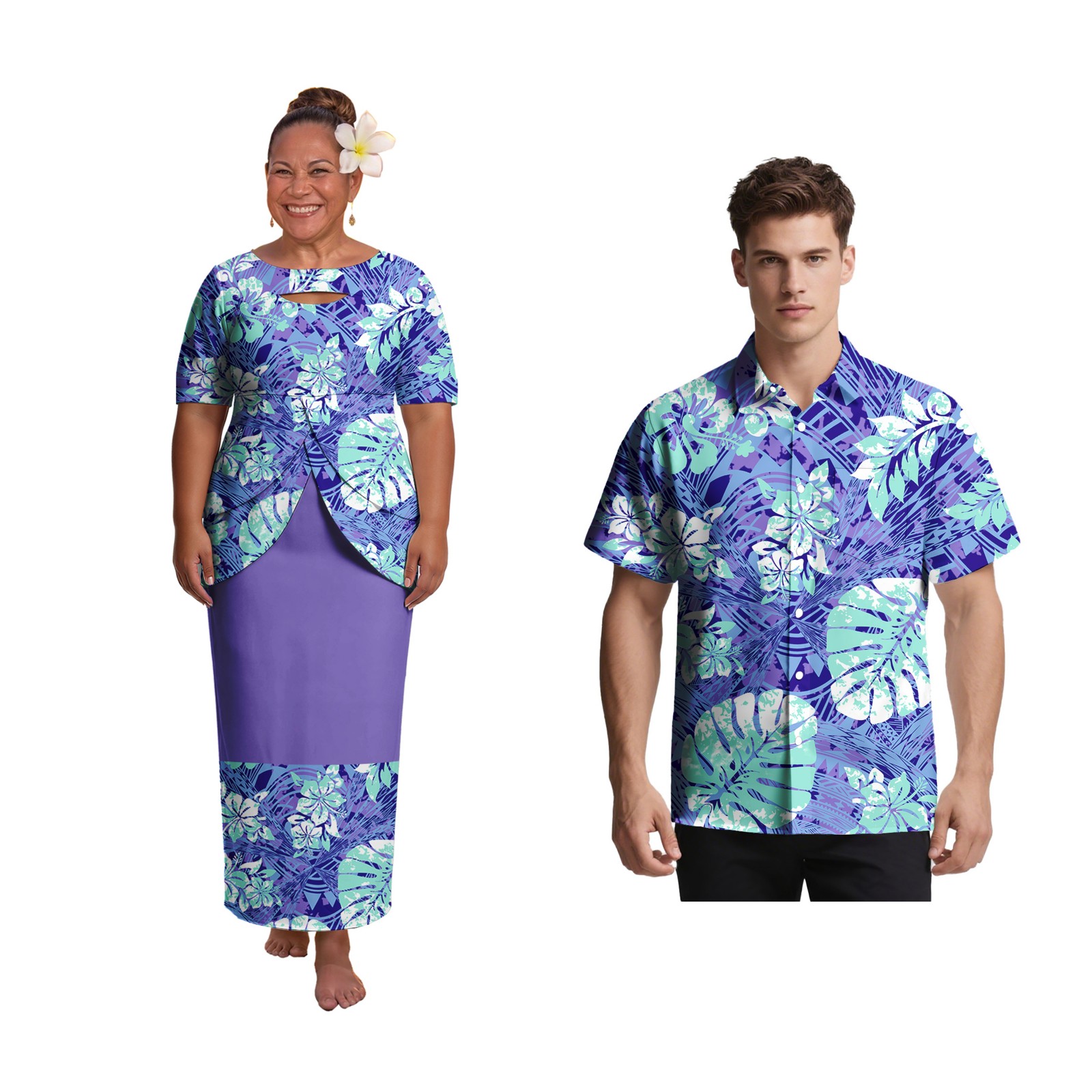 Men'S Hawaiian Formal Wear - ชุดพูเลตาซีแบบซาโมアสำหรับผู้หญิงสุดหรู และเสื้อเชิ้ตผู้ชายสไตล์ฮาวายสำหรับคู่รัก ชุดคู่รักลายตาปาแบบโพลีนีเซียน