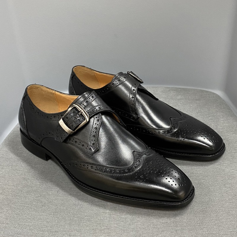 Men'S Formal Party Wear Shoes - รองเท้าลำลองผู้ชาย หนังแกะสลัก รองเท้าแบบสวม ดีไซน์หัวเข็มขัดโลหะแบบโปร่ง แฟชั่นสำหรับธุรกิจ งานแต่งงาน