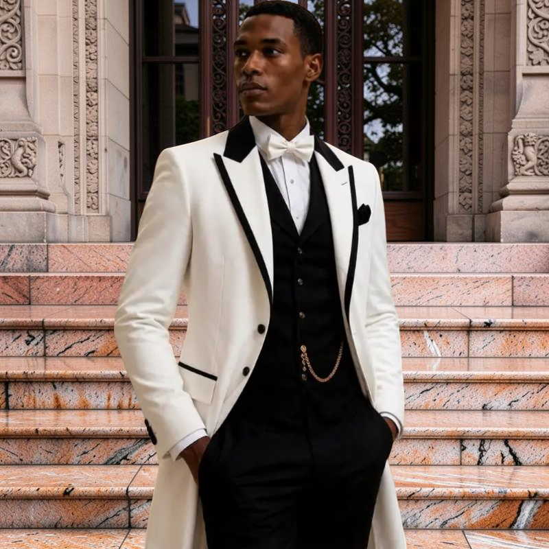Men Formal Wear Jacket - ชุดสูทแต่งงานสำหรับผู้ชาย 3 ชิ้น ทรงเข้ารูป แจ็คเก็ตทักซิโด้แบบกระดุมแถวเดียว ตัดเย็บตามสั่ง