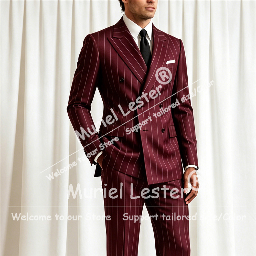 Men'S Style Formal Wear - ชุดสูทลายทางสุดหรูสำหรับผู้ชาย ชุด 2 ชิ้น เสื้อแจ็คเก็ตกระดุมสองแถว กางเกงขายาว