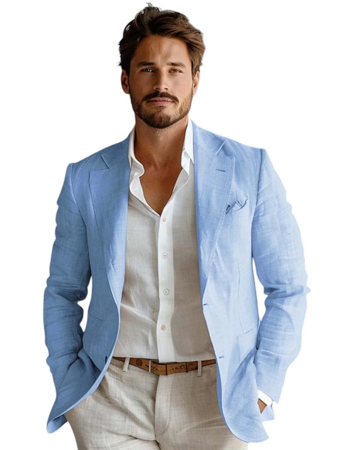 Formal Men Party Wear Jacket - เสื้อเบลเซอร์ผ้าลินินสีน้ำเงินทรงเข้ารูปสำหรับผู้ชาย สไตล์ลำลอง เหมาะสำหรับงานปาร์ตี้ งานพรอม เสื้อโค้ทดีไซน์เนอร์ สำหรับฤดูใบไม้ผลิและฤดูร้อน