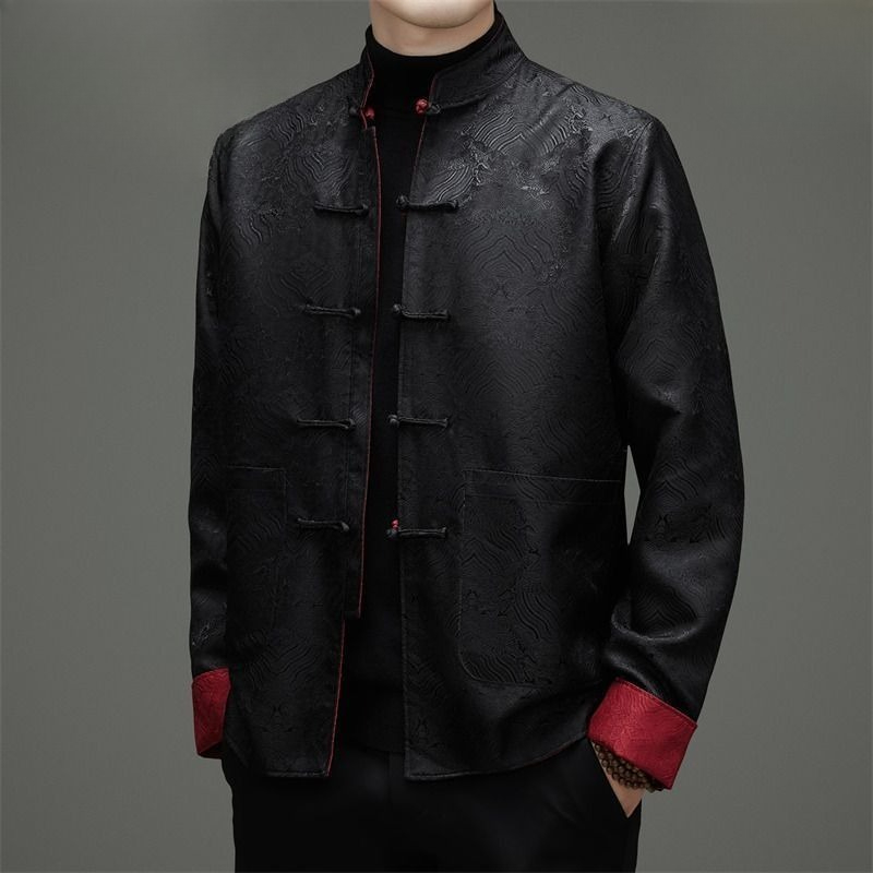 Men'S Style Formal Wear - เสื้อคลุมผู้ชายสไตล์ถัง แขนยาว สองด้าน สำหรับฤดูใบไม้ผลิและฤดูใบไม้ร่วง สไตล์จีน ชุดพิธีการสำหรับคุณพ่อ