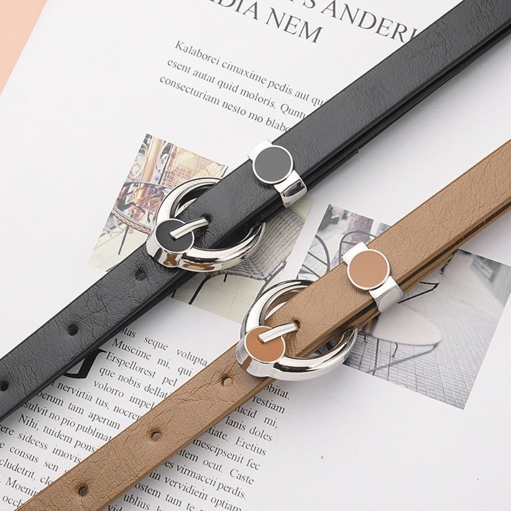 Formal Belt Leather Thin - เข็มขัดเอวบางแบบหัวเข็มขัดโลหะผสมสไตล์แฟชั่น ฮาราจูกุ Y2K ทำจากหนัง PU ดีไซน์วินเทจสุดชิคสำหรับผู้หญิง