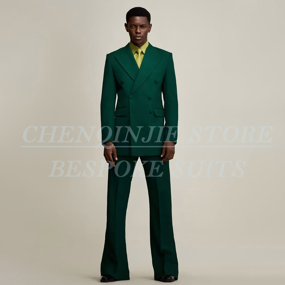 Men Formal Wear Jacket - ชุดสูทผู้ชายสีเขียวสุดหรูสำหรับงานแต่งงาน ชุดสูทแบบกระดุมสองแถว คุณภาพสูง 2 ชิ้น เสื้อแจ็คเก็ตและกางเกง