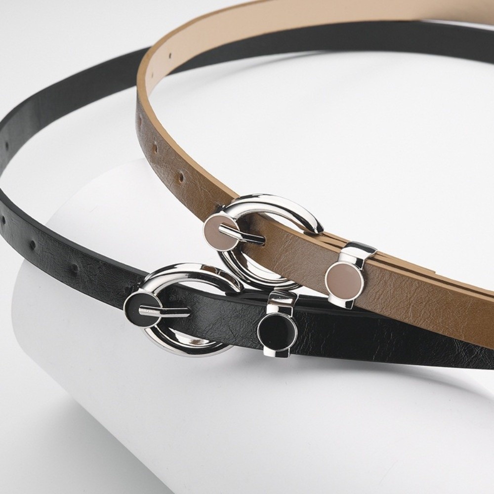 Formal Belt Leather Thin - เข็มขัดเอวบางแบบหัวเข็มขัดโลหะผสม แฟชั่นสไตล์ฮาราจูกุ พังก์ วินเทจ Y2K ทำจากหนัง