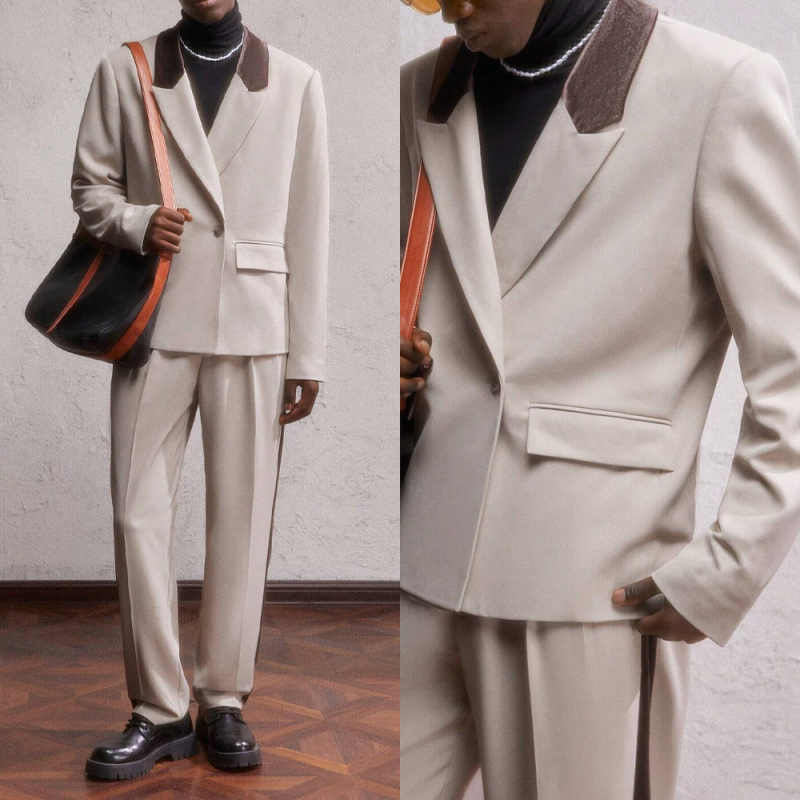 Men'S Style Formal Wear - ชุดสูทผู้ชายแบบเรียบง่าย 2 ชิ้น เสื้อแจ็คเก็ต กางเกง ปกผ้าคลุมไหล่