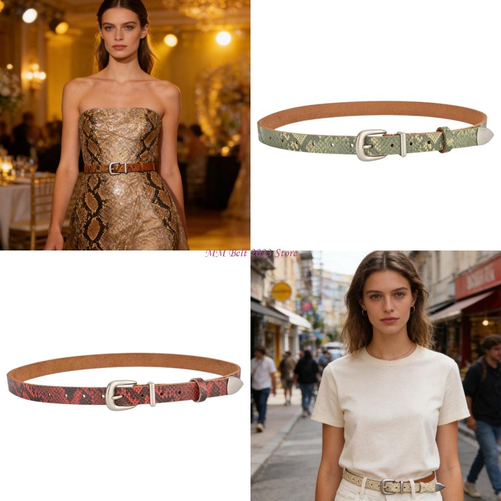 Formal Belt Leather Thin - 49ME เข็มขัดคาดเอวแบบบางอินเทรนด์สำหรับผู้หญิงผู้ชายหนังงูเนื้อเข็มขัดลำลองอย่างเป็นทางการ