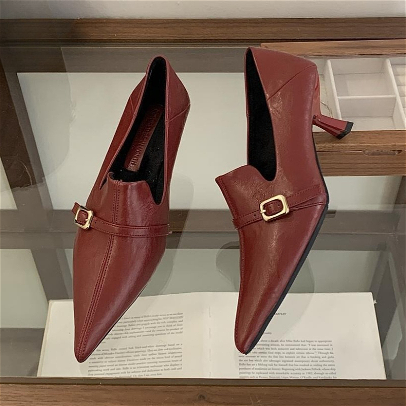 รองเท้าส้นเตี้ยแบบมีสายคาดหัวเ - Formal Belt Leather Thin บทวิจารณ์และราคา