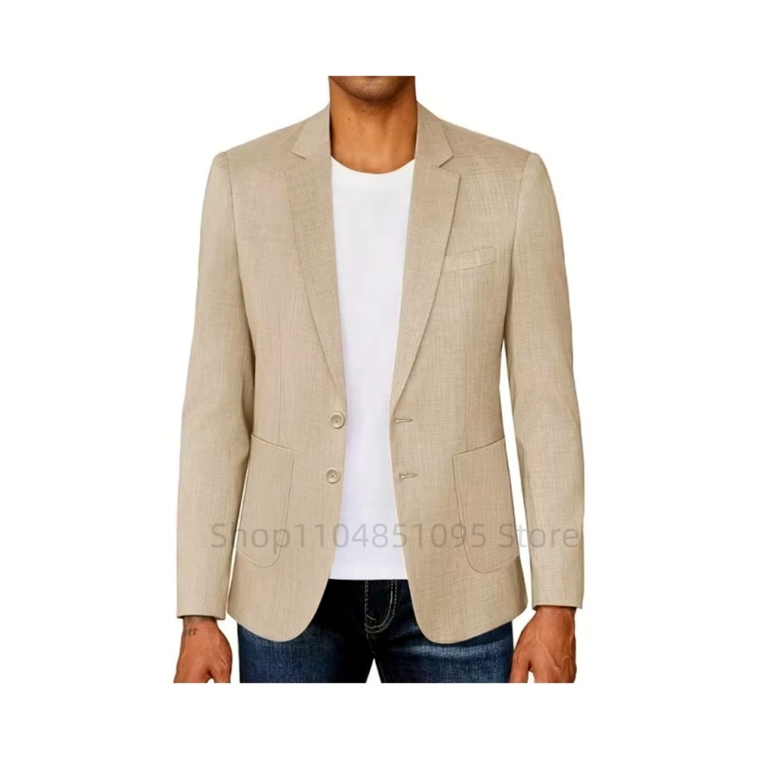 เสื้อเบลเซอร์ผ้าลินินสีเบจ/น้ำ - Formal Men Party Wear Jacket บทวิจารณ์และราคา