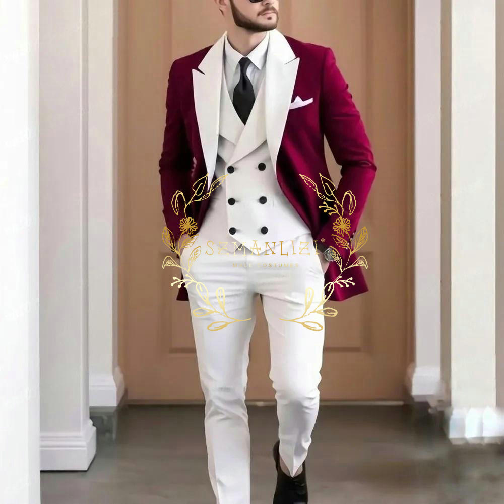 ชุดสูทผู้ชายสีแดงเบอร์กันดี 3  - Men Formal Wear Jacket บทวิจารณ์และราคา
